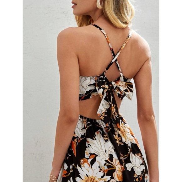 Boho Floral Print Criss Cross Lace Maxi Dress Cottagecore XS S M L 1X 2X 3X 4X - Picture 4 of 6